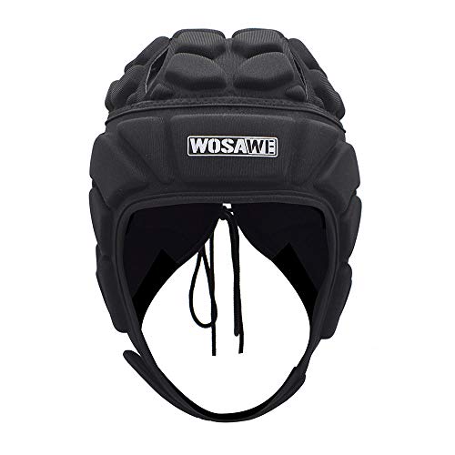 WOSAWE Torwarthelm Erwachsene Rugby Kopfschutz Eva Antikollisionshelm Unterstützung Fußball Rugby Kopfschutz Hut (Schwarz L) von WOSAWE