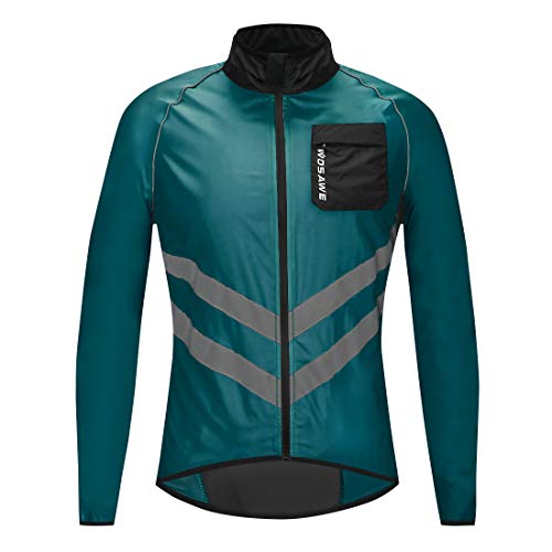 WOSAWE Fahrradjacke für Herren Leichte Winddicht Laufjacke Windbreaker Reflektierend Radjacke Mantel (Navy L) von WOSAWE