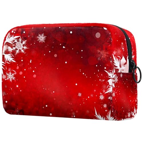 Reise Make up Tasche,Reise Kulturbeutel für Damen,Weihnachten rote winterschneeflocken,Kosmetik Reisetasche von WOSHJIUK