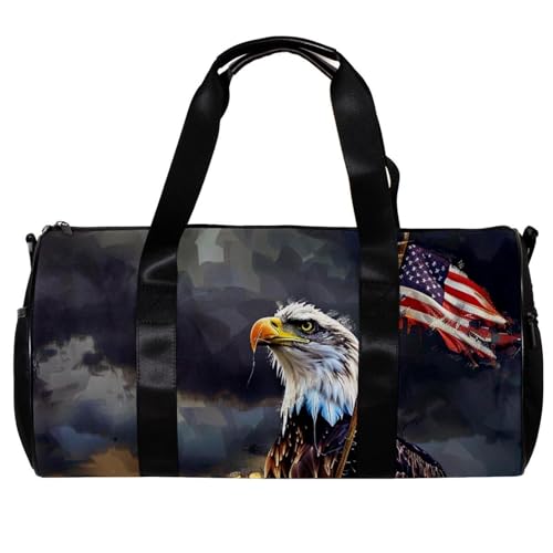 Sporttaschen für Damen,Reisetasche für Reisen,Eagle amerikanische Flagge bewölkter Tag,Sporttasche für Herren von WOSHJIUK