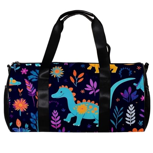 Sporttaschen für Damen,Reisetasche für Reisen,bunter Blumen Cartoon Dinosaurier,Sporttasche für Herren von WOSHJIUK