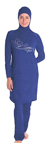 WOWDECOR Muslimischer Badeanzug, Burkini für Muslimische Damen Frauen Mädchen Full Cover Hijab, Islamische Muslim Bademode Schwimmanzug UV Schutz Türkisch (Blau, Asien 2XL=EU-Größe 42-44) von WOWDECOR