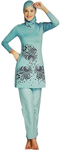 WOWDECOR Muslimischer Badeanzug, Muslimische Bademode Burkini für Damen Mädchen Full Cover Hijab, Islamische Muslim Bademode Schwimmanzug UV Schutz Türkisch Kleidung (Grün, Asien S=EU-Größe 34-36) von WOWDECOR