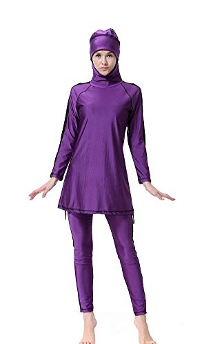 WOWDECOR zurückhaltenden Islamische Bademode muslimische Badeanzüge für Frauen Mädchen Full Cover Burkini Schwimmen Beachwear, violett, M(Height: 5'0"-5'4") von WOWDECOR