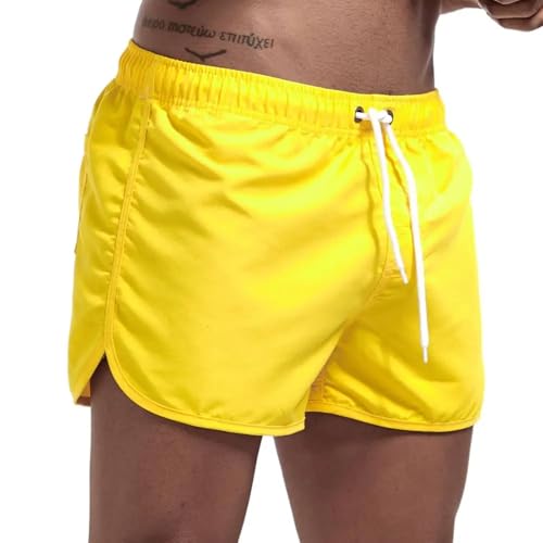 WOYUANSHA Badehose Boardshorts Schwimmhose Herren Badehose Schwimm Shorts Schnell Trocknende Board Shorts Badeanzug Für Schwimmen Surfen Strand Wassersport M Gelb von WOYUANSHA