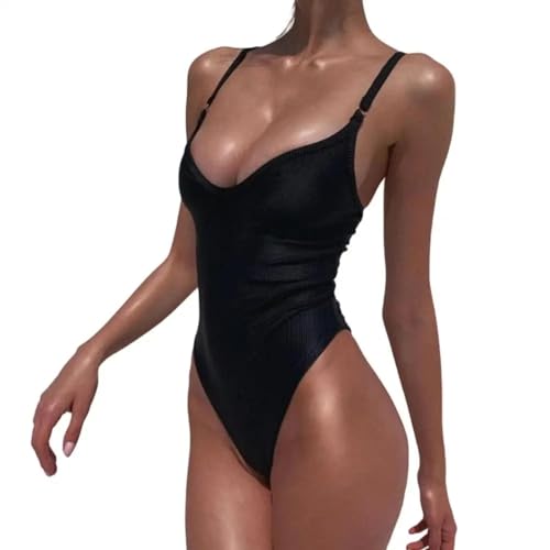 WOYUANSHA Bikini Badeanzug Damen Bademode Weich Gurt Schwimm Anzug Wassersport Kleidung XL Schwarz von WOYUANSHA