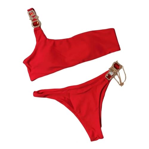 WOYUANSHA Bikini Badeanzug Damen Bikini Badeanzug Super Weicher Rücken Loser Polyester Damen Sexy Bikini Unterwäsche Badeanzug Für Mädchen L Rot von WOYUANSHA