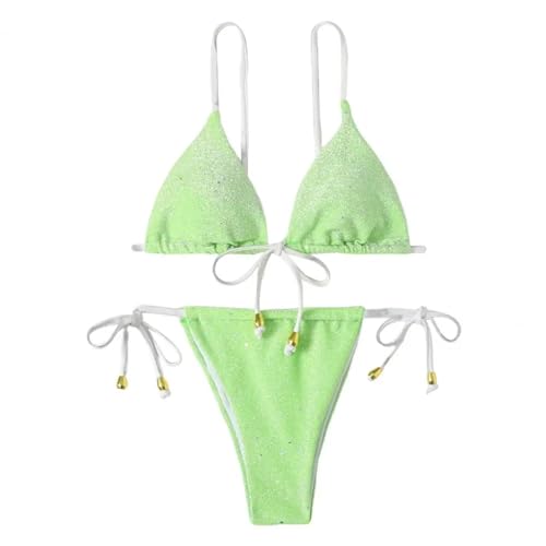 WOYUANSHA Bikini Badeanzug Damen Bikini Set Einfarbig Gepolstert Atmungsaktiv Schnürung Bademode Set Für Schwimmen XL Grün von WOYUANSHA