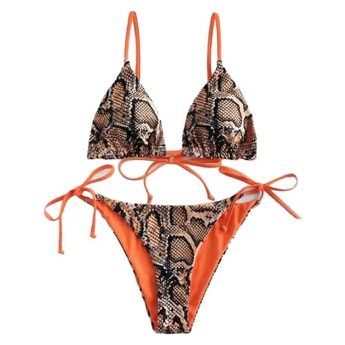 WOYUANSHA Bikini Badeanzug Damen Bikini Zweiteiler Doppelseitiger Badeanzug Mit Leoparden Muster Für Wassersport L Braun von WOYUANSHA
