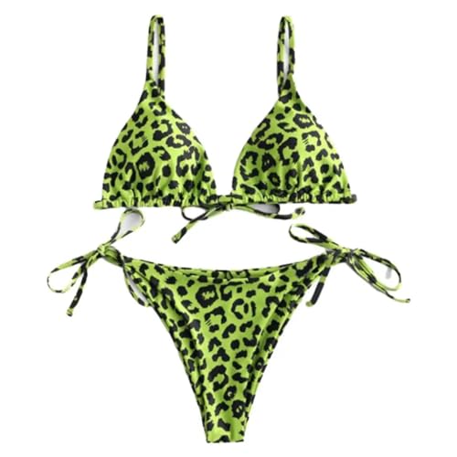 WOYUANSHA Bikini Badeanzug Damen Bikini Zweiteiler Doppelseitiger Badeanzug Mit Leoparden Muster Für Wassersport M Grün von WOYUANSHA