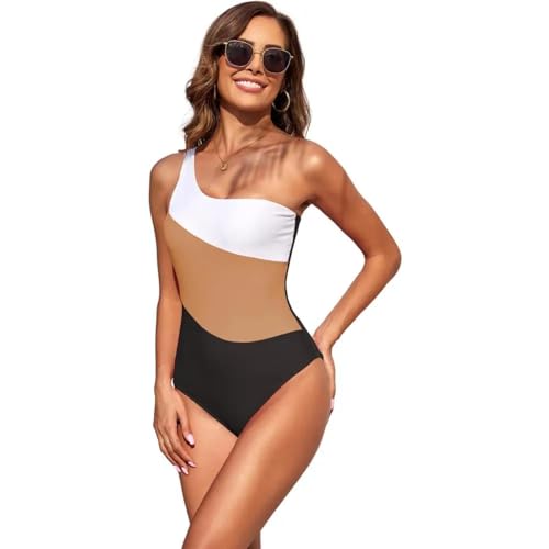 WOYUANSHA Bikini Badeanzug Damen Frauen Badeanzug Stilvoller One-Shoulder-Badeanzug Für Frauen Weich Atmungsaktiv 2XL Kaffee von WOYUANSHA