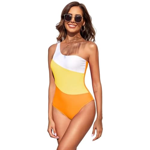 WOYUANSHA Bikini Badeanzug Damen Frauen Badeanzug Stilvoller One-Shoulder-Badeanzug Für Frauen Weich Atmungsaktiv 2XL Orange von WOYUANSHA