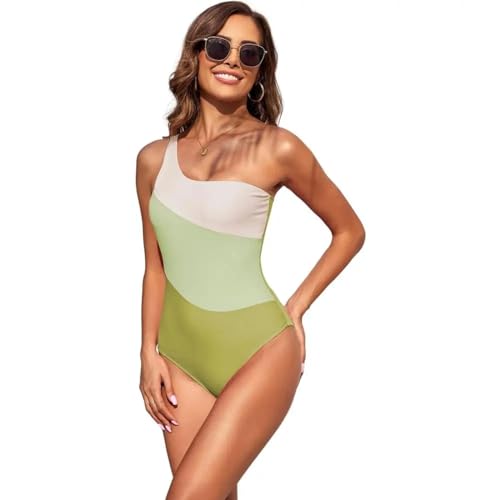 WOYUANSHA Bikini Badeanzug Damen Frauen Badeanzug Stilvoller One-Shoulder-Badeanzug Für Frauen Weich Atmungsaktiv L Yellow Green von WOYUANSHA