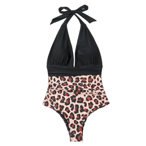 WOYUANSHA Bikini Badeanzug Damen Frauen Strand Sexy Leopard Print Deep V-Ausschnitt Bikini Push Up Bademode Mit Hoher Taille Badeanzug Badeanzug L Leopard von WOYUANSHA