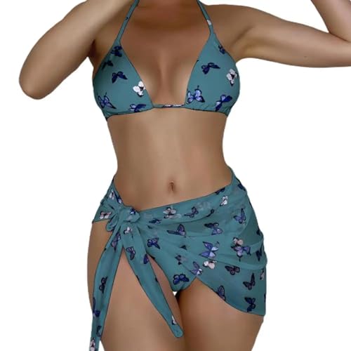 WOYUANSHA Bikini Badeanzug Damen Geteilte Bikini-Schmetterlinge Drucken Damen Rücken Loser Dreieckiger Badeanzug Für Schwimmen M Atro Virens von WOYUANSHA