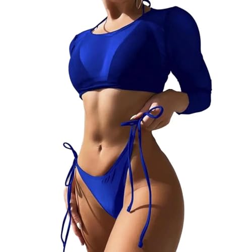 WOYUANSHA Bikini Badeanzug Damen Schnürung Slips Cover-Up Set Für Damen Badeanzug Set Stilvolles Damen-Badeanzug-Set Mit Gepolsterter BH Hohe Taille Für A M Royal Blue von WOYUANSHA