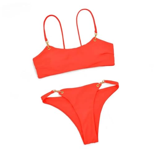 WOYUANSHA Bikini Badeanzug Damen Split Bikini Gepolstert Atmungsaktiv Einstellbare Reine Farbe Bademode Set Für Wasser Aktivität L Rot von WOYUANSHA