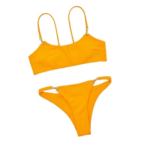 WOYUANSHA Bikini Badeanzug Damen Split Bikini Gepolstert Atmungsaktiv Einstellbare Reine Farbe Bademode Set Für Wasser Aktivität S Gelb von WOYUANSHA