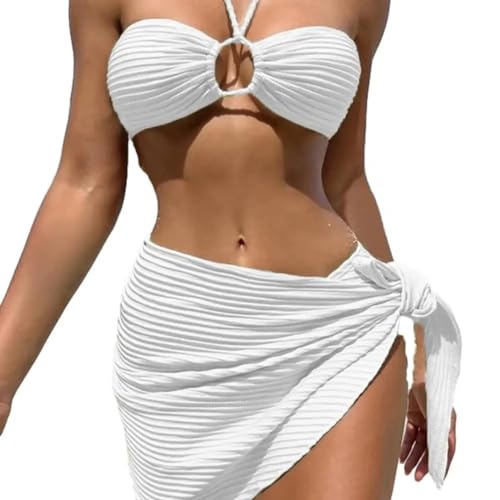 WOYUANSHA Bikini Badeanzug Damen Strappy Badeanzug Set BH Slips Badeanzug Stilvolle Damen Bikini Set BH Für Quick XL Weiß von WOYUANSHA