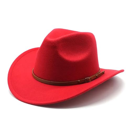 WOYUANSHA Cowboyhüte Cowboyhüte Für Damen Und Herren Cowgirl-Kappen Einfache Umreifung Western Gebogene Krempe Unisex 57–58 cm Rot von WOYUANSHA