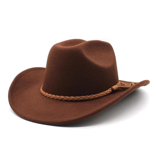 WOYUANSHA Cowboyhüte Vintage-Cowboyhut Für Herren 8 cm Breite Krempe Gentleman-Jazzhüte Panama Cowgirl Kirchenkappen 57–58 cm Braun von WOYUANSHA