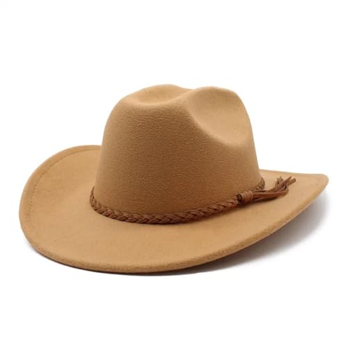 WOYUANSHA Cowboyhüte Vintage-Cowboyhut Für Herren 8 cm Breite Krempe Gentleman-Jazzhüte Panama Cowgirl Kirchenkappen 57–58 cm Kamel von WOYUANSHA
