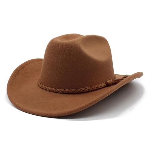 WOYUANSHA Cowboyhüte Vintage-Cowboyhut Für Herren 8 cm Breite Krempe Gentleman-Jazzhüte Panama Cowgirl Kirchenkappen 57–58 cm Khaki von WOYUANSHA