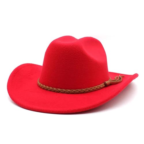 WOYUANSHA Cowboyhüte Vintage-Cowboyhut Für Herren 8 cm Breite Krempe Gentleman-Jazzhüte Panama Cowgirl Kirchenkappen 57–58 cm Rot von WOYUANSHA