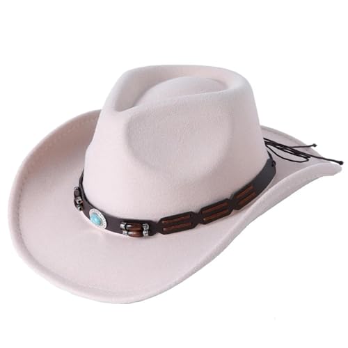 WOYUANSHA Cowboyhüte Vintage Western-Cowboyhut Für Herren Und Damen Gentleman Cowgirl Jazz-Kappe Urlaubskostüm Partyhut 56–58 cm Beige von WOYUANSHA