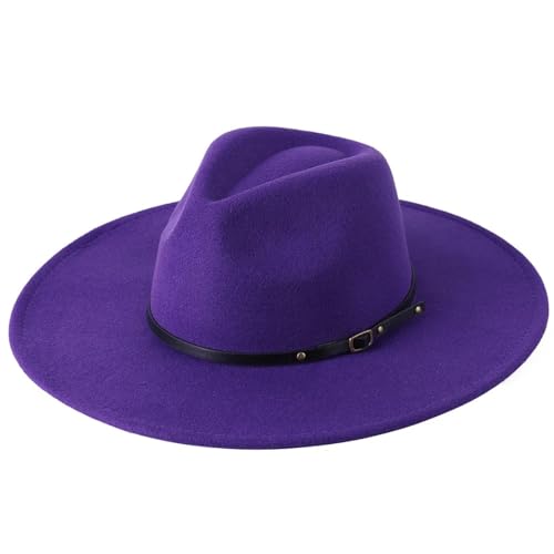 WOYUANSHA Cowboyhüte Warme Fedora-Hüte Mit Breiter Krempe Für Damen Einfarbiges Top Jazz-Filzhut Für Herren Panama-Hüte Lila von WOYUANSHA