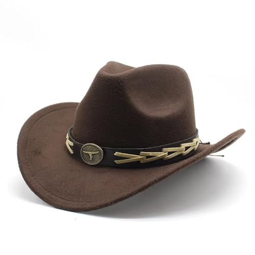 WOYUANSHA Cowboyhüte Western-Cowboyhut Für Herren Stierförmiges Dekor Fedora-Hüte Vintage-Kirchenkappen 56–58 cm Braun von WOYUANSHA