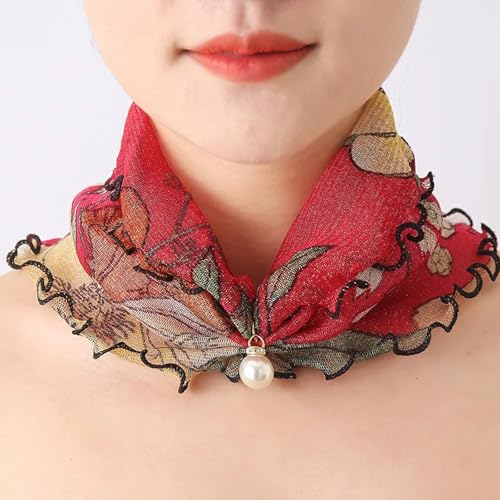 WOYUANSHA Schal Mode Bedruckter Gaze Schal Perlen Anhänger Schal Frauen Dekorative Kleine Seiden Schal Stirnband 02 von WOYUANSHA