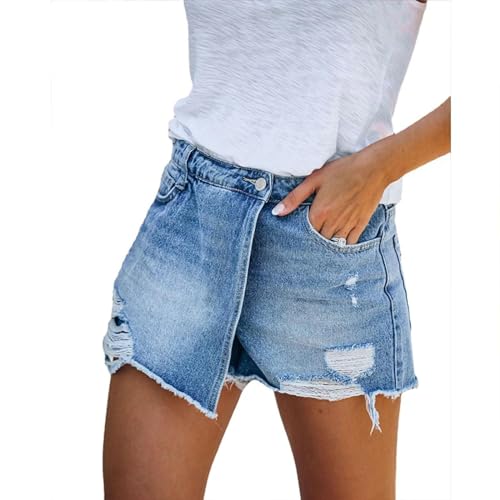 WOYUANSHA Shorts Kurze Hose Denim-Röcke Shorts Jeans Damen-Shorts Zerrissen Einfarbig Freizeit-Shorts Röcke M Hellblau von WOYUANSHA