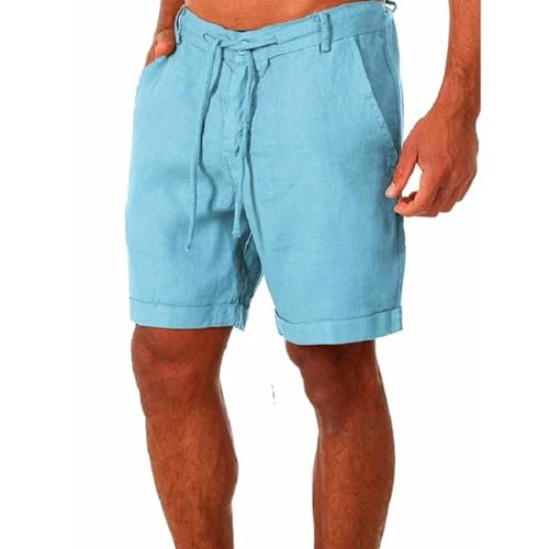 WOYUANSHA Shorts Kurze Hose Herren Baumwoll-Leinen-Shorts Hose Atmungsaktiv Einfarbig Leinenhose Fitness Streetwear Us3Xl Blau von WOYUANSHA