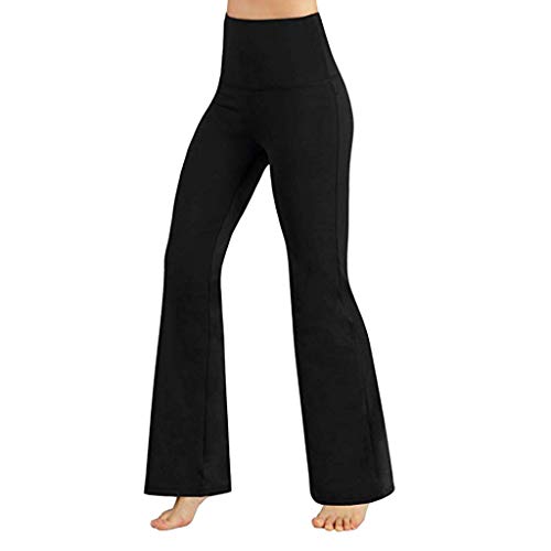 WOZOW Clearance Damen Hosen Yoga Solid Basic Bootcut Stretch High Waist Sports Slim Fitnesss Casual Flare Trousers (XL,Schwarz) von WOZOW