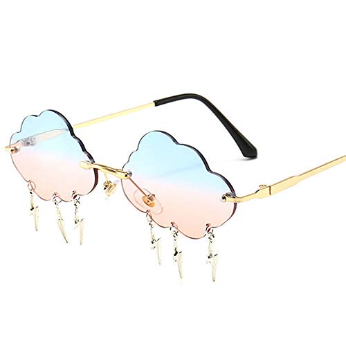 Mode Blitz Wolke Rahmenlose Sonnenbrille Frauen Retro Sonnenbrille Männer Rahmenlose Gläser Schatten UV400,Blue pink von WPHH