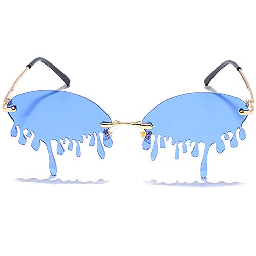 Mode Wassertropfen Sonnenbrille Frauen Randlose Welle Sonnenbrille Luxus Trending Sonnenbrille Streetwear Shades,Blau von WPHH
