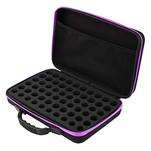 WPKD BLUEIY 60 Gitter ätherisches Öl Tragekoffer, Eva ätherische Öle Fall Lagerung Portable ätherische Öl Tasche für 5ml 10ml 15ml Flaschen 31x22.5x7.7cm (Lila) von WPKD BLUEIY