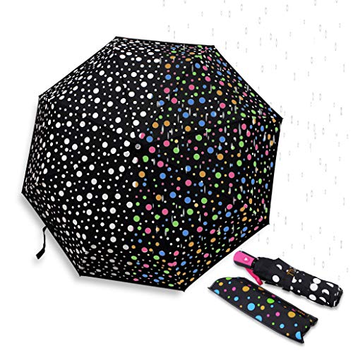 Farbwechsel-Regenschirm mit niedlichem Punktemuster, automatisches Öffnen, Schließknopf, tragbar, leicht, winddicht, gutes Geschenk für sie B11997 (Farbe wird zufällig ausgewählt), Einheitsgröße von WPYST