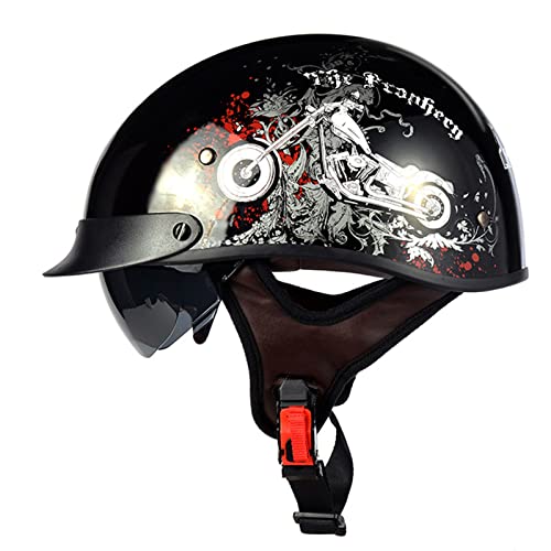 Motorrad Halbhelme Brain-Cap ECE-Zugelassen Herren Damen Retro Halbschale Jethelm Rollerhelm Offener Scooter Helm Sturzhelm -Mit Sonnenblende Herausnehmbares Futter 1,M:53-54CM von WQWY