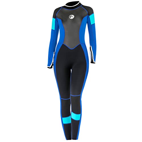3 mm Neopren-Neoprenanzug für Damen, einteiliger Tauchanzug mit Reißverschluss hinten, Surfbekleidung, Badeanzug zum Tauchen, Surfen, Schwimmen, Kanufahren (blau, S) von WQZStar