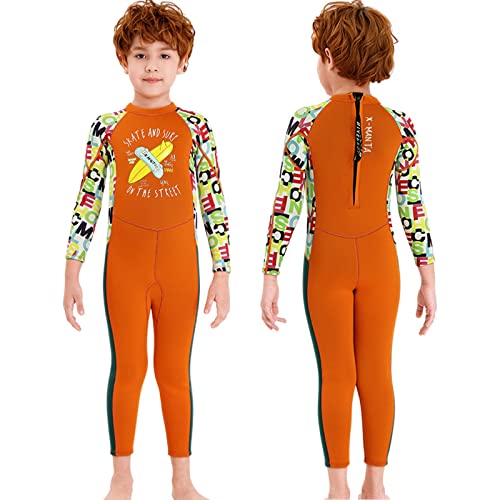 Modischer Neoprenanzug für Kinder, 2 mm, Neopren, hält warm, Badeanzüge, Reißverschluss hinten, Tauchanzug für Jungen im Alter von 2 bis 12 Jahren (Orange M) von WQZStar