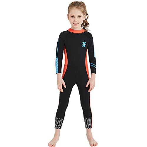 Thermo-Neoprenanzug für Kinder, 2 mm, Neopren, langärmelig, mit Reißverschluss hinten, Badeanzüge für Mädchen im Alter von 2 bis 10 Jahren (Orange S) von WQZStar