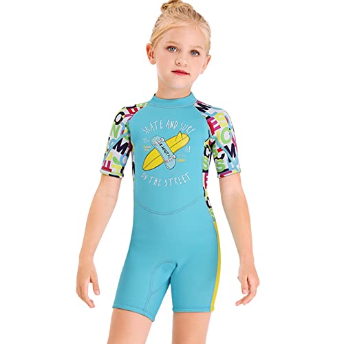 Thermo-Neoprenanzug für Kinder, 2 mm, einteiliger Neopren-Badeanzug für Jungen und Mädchen im Alter von 2 bis 10 Jahren (Blau M) von WQZStar