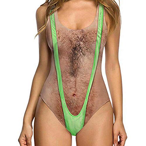 WQZYY&ASDCD Badeanzug Bikini Damen Swimsuit Sexy Mann Frau EIN Stück Badeanzug Brust Witz Print Badeanzug Badeanzug Beachwear-Verde_L von WQZYY&ASDCD