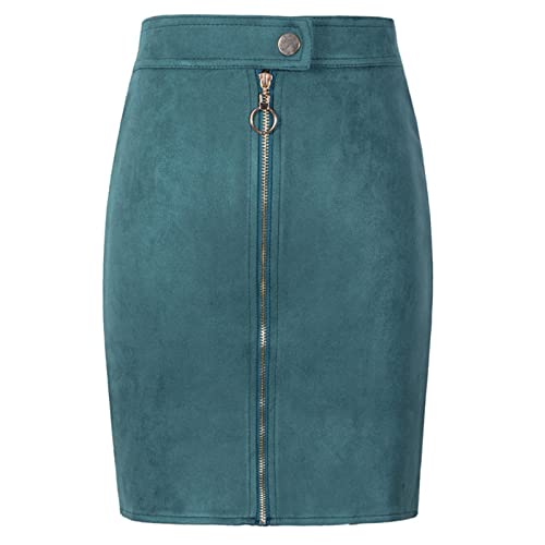 WQZYY&ASDCD Bleistiftrock Damen Mini Bleistiftröcke Weibliche Vintage Style Front Reißverschluss Knopf Damen Kurze Röcke Tutu L Grün von WQZYY&ASDCD