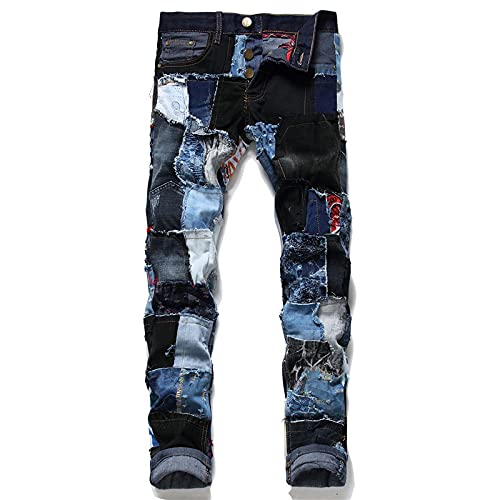 WQZYY&ASDCD Jeans Pantalon Bunte Jeans Herren Denim Pant Patch Jeans Slim Fit Mode Jeans Fashion Show Jeans Denim Herren 31 Schwarz von WQZYY&ASDCD