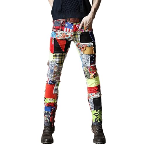 WQZYY&ASDCD Jeans Pantalon Bunte Jeans Männer Denim Hose Patch Jeans Slim Fit Fashion Jeans Fashion Show Jeans Denim Männer 34 Multi von WQZYY&ASDCD