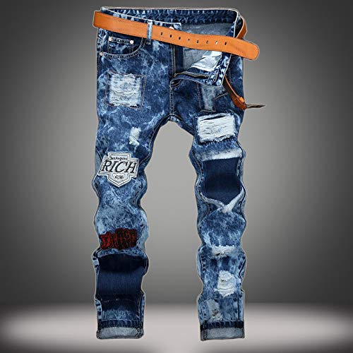 WQZYY&ASDCD Jeans Pantalon Denim Designer Hole Jeans Ripped Für Herren Plus Velvet Hip Hop Punk Streetwear 34Winch 161No Belt von WQZYY&ASDCD