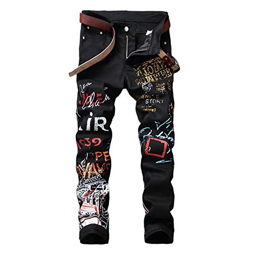 WQZYY&ASDCD Jeans Pantalon Denim Moto Weiß Schwarz Bike Straight Jeans Herren Hip Hop Punk Rock Streetwear Hose 32Winch 56081 von WQZYY&ASDCD